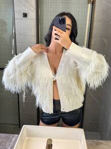 Zolique Chất rắn Nút phía trước 	
Fuzzy Áo len Mở - trắng - Xem 5