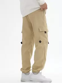 SHEIN Tween Boy 2pcs Expression Print Flap Pocket Side Cargo Pants - Multicolor - View 5