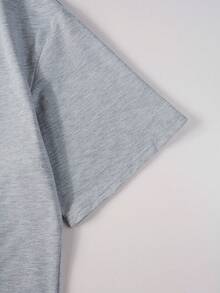 Manfinity Camiseta Holgada De Hombre Con Cuello Simulado Y Gráfico De Letras - Gris Claro - Ver 5