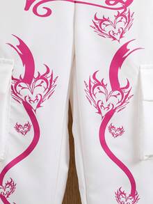 SHEIN Tween Girl Letter Graphic Flap Pocket Side Cargo Pants - White - View 4