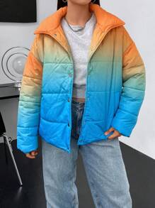 Flirla Plus Ombre Drop Shoulder Snap Button Padded Padded Coat Clothes Winter - Multicolor - View 1