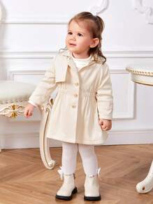SHEIN 女嬰1入組單排釦風衣外套 - 米色 - 查看 3