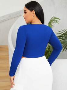 SHEIN EZwear Hơn Chất rắn Áo phông Crop - Xanh đậm - Xem 2