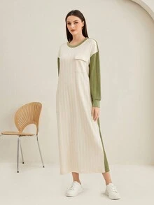 Mulvari 撞色翻蓋口袋落肩袖衛衣洋裝 - 彩色 - 查看 4