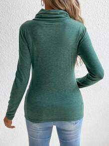 SHEIN 垂坠领抽绳哺乳细节长袖孕妇上衣 - 墨綠色 - 查看 2