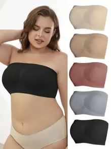 Plus Size Seamless Strapless Bralette With Slight Stretch And Ruched Detail - Multicolor - View 8