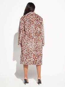 SHEIN SXY Leopard Print Open Front Fuzzy Coat - Multicolor - View 2