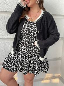 SHEIN LUNE 大碼條紋飾邊前紐扣開襟衫 - 黑與白 - 查看 3