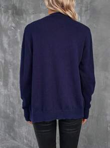 SHEIN LUNE 素色前紐扣開襟衫 - 藍色 - 查看 2