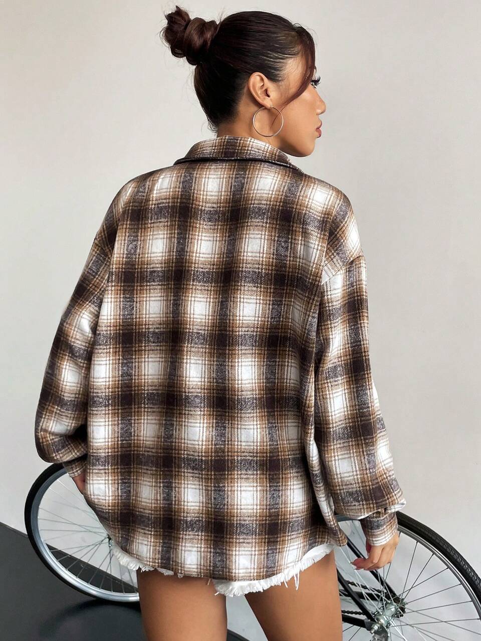 Plaid & Letter Graphic Drop Shoulder Button Front Coat Fall Cloth For Women