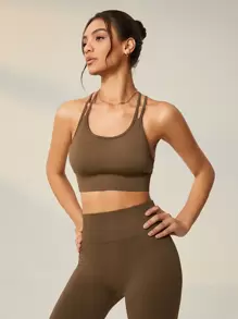 Lifespree Seamless High Stretch Criss Cross Back Sports Set - Brown - View 6