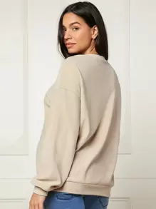 SHEIN Maternity Drop Shoulder Nursing Sweatshirt - Khaki - View 2