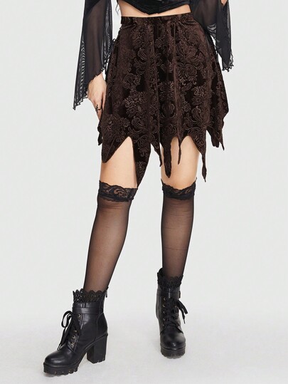 Goth Jacquard Asymmetrical Hem Skirt