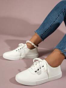 女款厚底鞋,ins風格,薄內增高,透氣,百搭,厚底,秋季新款慢跑鞋,學生平底運動鞋,設計感,不流行,百搭,運動休閒鞋,pu皮革表面,耐震性強,重量輕,秋冬季節均適合 - 白色 - 查看 5