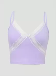 INAWLY 蕾絲邊吊帶上衣 - 紫色 - 查看 3