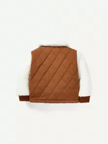 男嬰羊絨領口毛絨面板絎縫外套 - 咖啡棕 - 查看 2