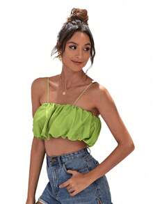 SHEIN VCAY Top de tirantes unicolor pecho con fruncido - Verde - Ver 6