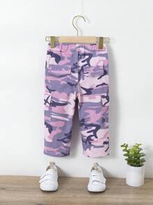 Bebé niña Jeans con estampado de camuflaje con bolsillo con solapa - Rosa - Ver 2