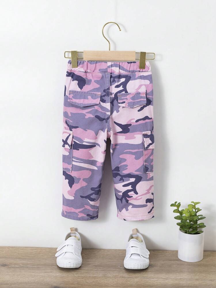 Baby Girl Camo Print Flap Pocket Jeans