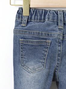 Baby Girl Butterfly Print Ripped Flare Leg Jeans - Medium Wash - View 3