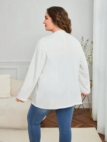 SHEIN Privé Plus Solid Open Front Coat - White - View 2