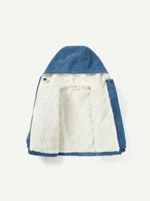Bebé niño Abrigo con capucha con estampado de letra con bolsillo con solapa con forro teddy - Neblina azul - Ver 3