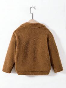 男大童1入組翻蓋口袋絨毛外套 - 棕色 - 查看 2