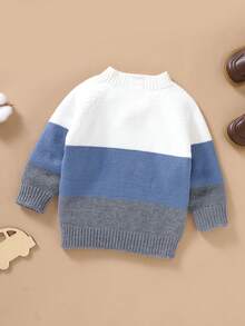SHEIN 男小童撞色半排扣插肩袖套頭毛衣 - 藍色 - 查看 2