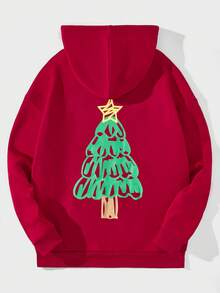 Manfinity Hypemode Nam Plus In Giáng sinh Thả vai Dây rút Hoodie - Màu Đỏ Sâu - Xem 3