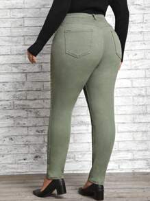 SHEIN LUNE Plus High Waist Ripped Skinny Jeans - Army Green - View 2