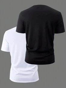 Manfinity Homme Hombres talla grande 2 piezas Camiseta con estampado de letra - Blanco y Negro - Ver 2