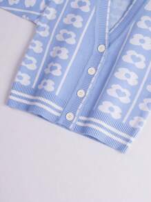 SHEIN Young Girl Floral Pattern Cardigan - Blue - View 3