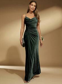 SHEIN Belle Long lanh Hai Dây Ăn mặc trang trọng - Màu xanh lá cây đậm - Xem 1