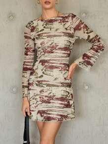 SHEIN Essnce Tie Dye Mesh Dress - Multicolor - View 1