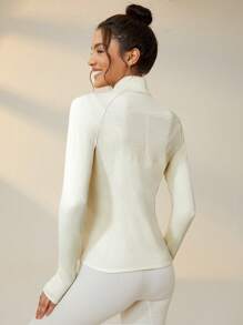 Lifespree 拉鏈開襟拇指孔斜口袋運動夾克 - 米色 - 查看 2