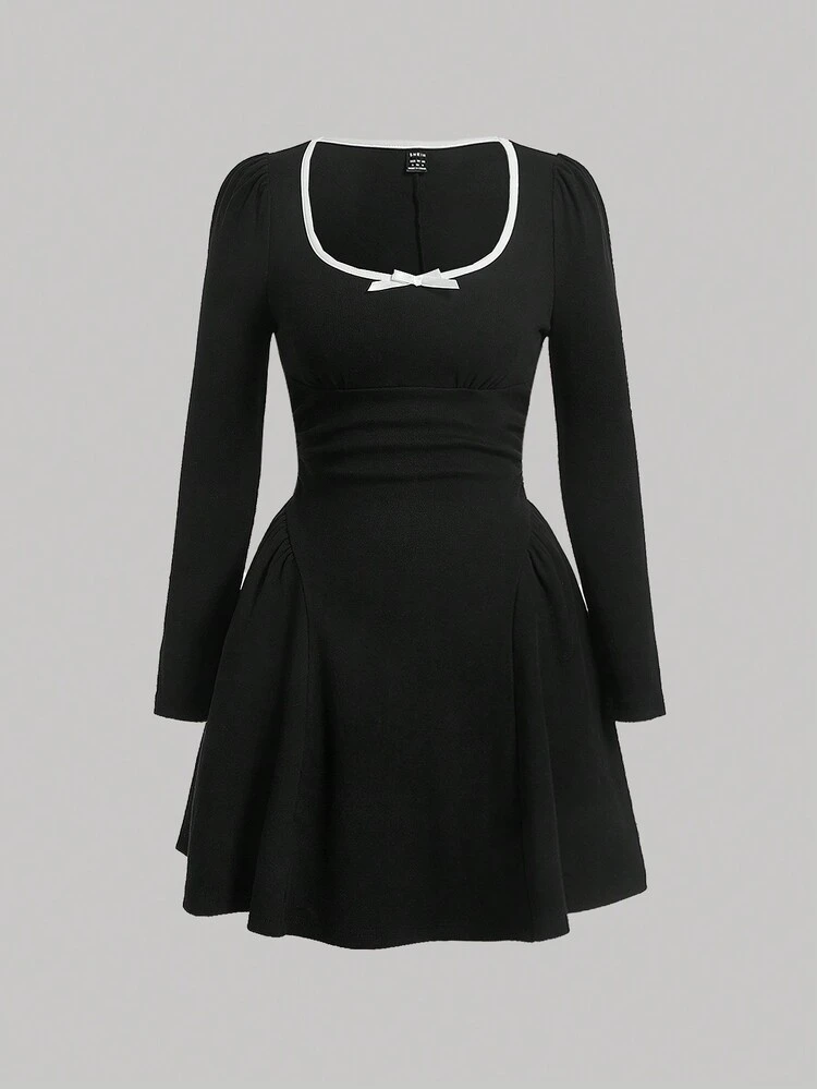 Contrast Binding Bow Front Dress