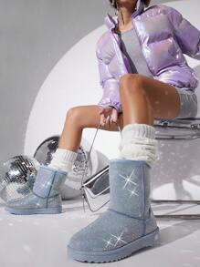 SHUZIA 水鑽裝飾毛茸茸靴子 - 藍色 - 查看 1