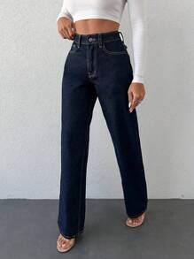 EURMUSE Slant Pocket Wide Leg Jeans - Royal Blue - View 5