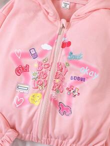 SHEIN Tween Girl Letter & Star Print Hoodie & Sweatpants - Black - View 5