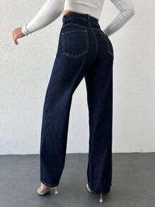 EURMUSE Slant Pocket Wide Leg Jeans - Royal Blue - View 2