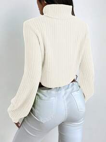 SHEIN Essnce 高領條紋針織套頭毛衣 - 白色 - 查看 2