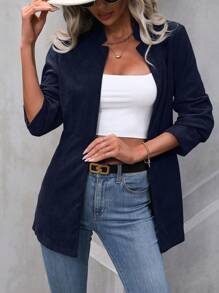 SHEIN LUNE Solid Open Front Coat - Navy Blue - View 5