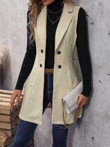 SHEIN Privé 格紋雙排釦西裝領外套馬甲