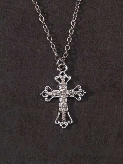 Goth 1pc Glamorous Titanium Alloy Cross Charm Necklace For Women For Dating Gift