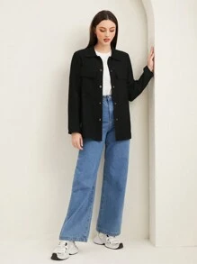 Mulvari Flap Pocket Button Front Coat - Black - View 3