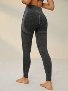 SHEIN Sports Wide Waistband Sports Leggings - Grey - View 2