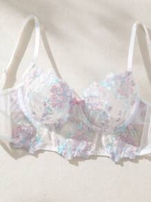 FloralLove Sostenes Con Aros De Malla Bordada Floral - Rosa Pálido - Ver 4