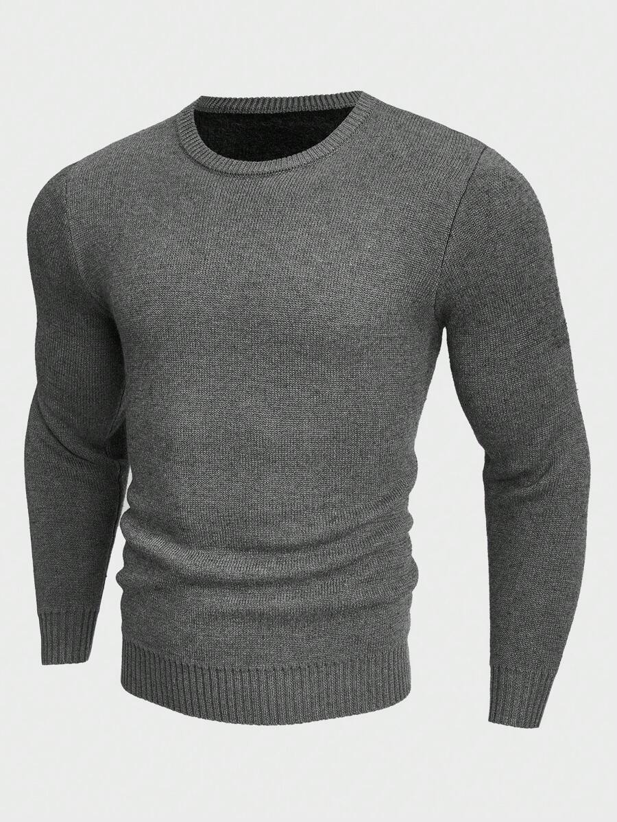 Manfinity VCAY Men Solid Round Neck Sweater - Dark Grey - View 1