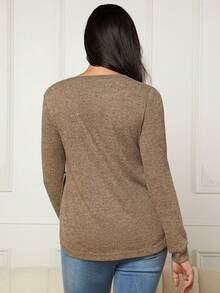 SHEIN 孕婦素色哺乳T恤 - 棕色 - 查看 2