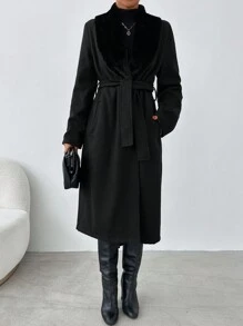 EURMUSE Borg Collar Belted Coat